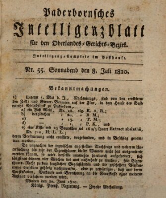 Paderbornsches Intelligenzblatt Samstag 8. Juli 1820