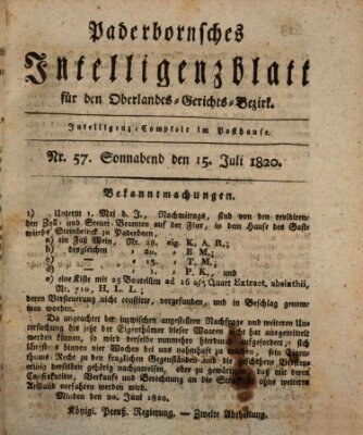 Paderbornsches Intelligenzblatt Samstag 15. Juli 1820