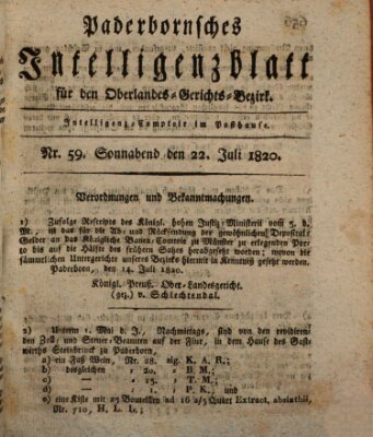 Paderbornsches Intelligenzblatt Samstag 22. Juli 1820