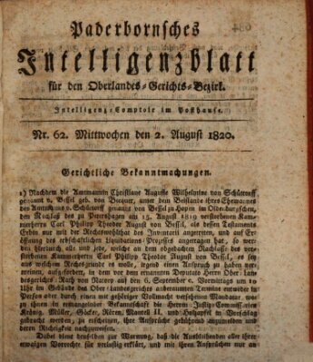 Paderbornsches Intelligenzblatt Mittwoch 2. August 1820