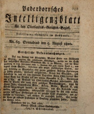 Paderbornsches Intelligenzblatt Samstag 5. August 1820