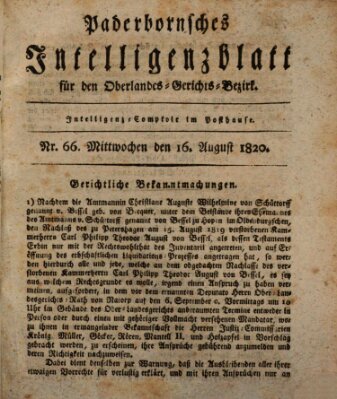 Paderbornsches Intelligenzblatt Mittwoch 16. August 1820