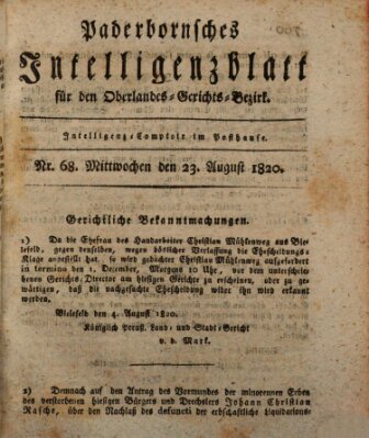 Paderbornsches Intelligenzblatt Mittwoch 23. August 1820