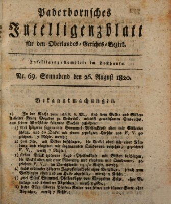 Paderbornsches Intelligenzblatt Samstag 26. August 1820