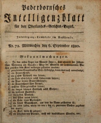 Paderbornsches Intelligenzblatt Mittwoch 6. September 1820