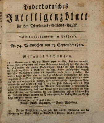 Paderbornsches Intelligenzblatt Mittwoch 13. September 1820