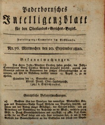 Paderbornsches Intelligenzblatt Mittwoch 20. September 1820