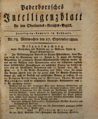 Paderbornsches Intelligenzblatt Mittwoch 27. September 1820