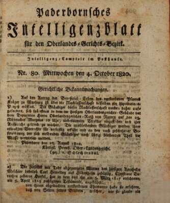 Paderbornsches Intelligenzblatt Mittwoch 4. Oktober 1820