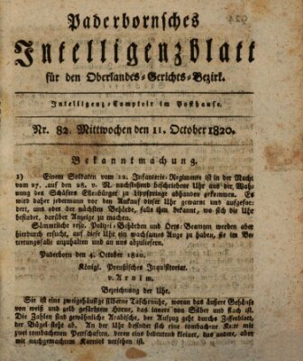 Paderbornsches Intelligenzblatt Mittwoch 11. Oktober 1820