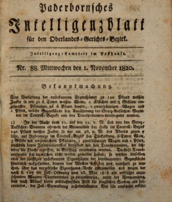 Paderbornsches Intelligenzblatt Mittwoch 1. November 1820