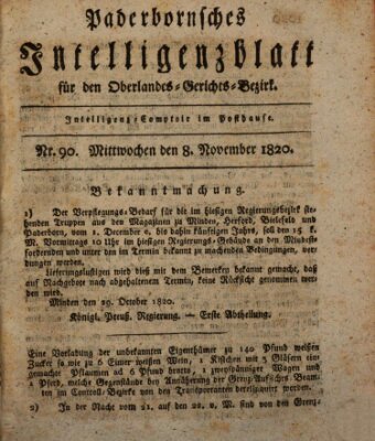 Paderbornsches Intelligenzblatt Mittwoch 8. November 1820