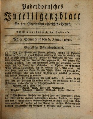 Paderbornsches Intelligenzblatt Samstag 6. Januar 1821