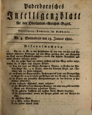 Paderbornsches Intelligenzblatt Samstag 13. Januar 1821