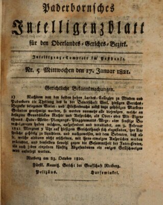 Paderbornsches Intelligenzblatt Mittwoch 17. Januar 1821