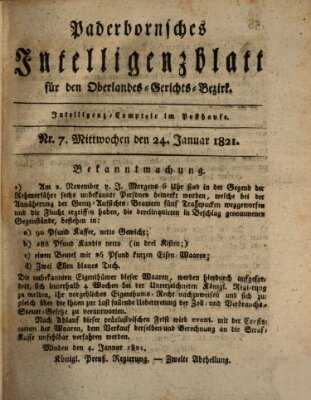 Paderbornsches Intelligenzblatt Mittwoch 24. Januar 1821