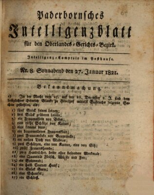 Paderbornsches Intelligenzblatt Samstag 27. Januar 1821