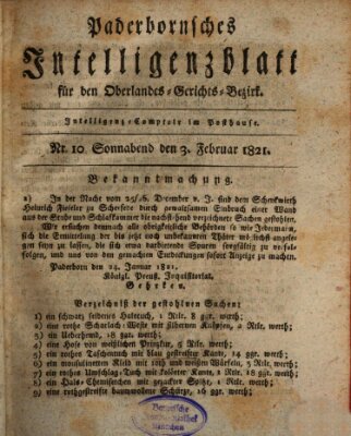 Paderbornsches Intelligenzblatt Samstag 3. Februar 1821