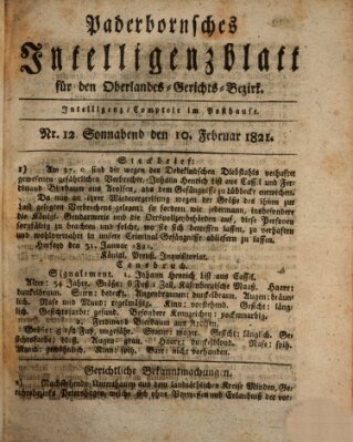 Paderbornsches Intelligenzblatt Samstag 10. Februar 1821