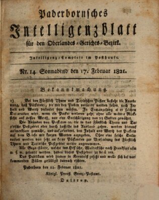 Paderbornsches Intelligenzblatt Samstag 17. Februar 1821