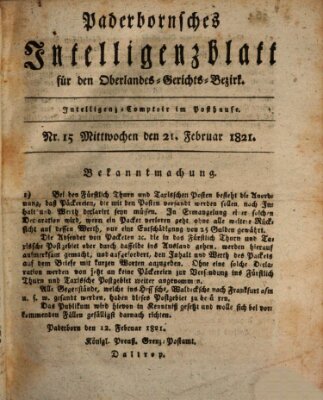 Paderbornsches Intelligenzblatt Mittwoch 21. Februar 1821