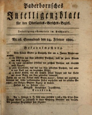 Paderbornsches Intelligenzblatt Samstag 24. Februar 1821