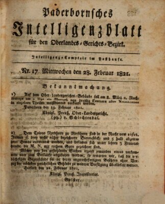 Paderbornsches Intelligenzblatt Mittwoch 28. Februar 1821