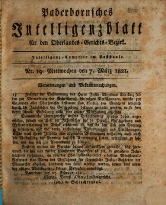 Paderbornsches Intelligenzblatt Mittwoch 7. März 1821