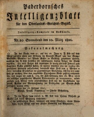 Paderbornsches Intelligenzblatt Samstag 10. März 1821