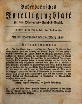 Paderbornsches Intelligenzblatt Samstag 17. März 1821