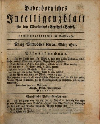 Paderbornsches Intelligenzblatt Mittwoch 21. März 1821