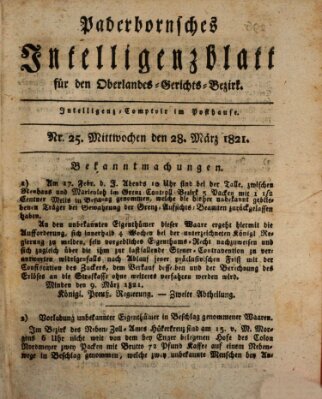 Paderbornsches Intelligenzblatt Mittwoch 28. März 1821