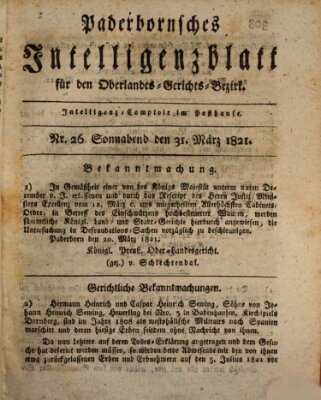 Paderbornsches Intelligenzblatt Samstag 31. März 1821