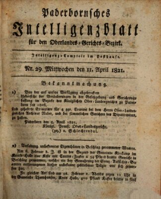 Paderbornsches Intelligenzblatt Mittwoch 11. April 1821