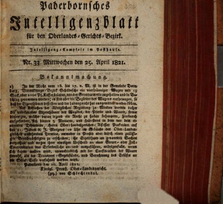 Paderbornsches Intelligenzblatt Mittwoch 25. April 1821