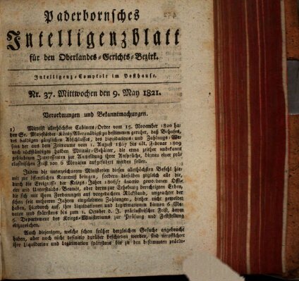 Paderbornsches Intelligenzblatt Mittwoch 9. Mai 1821