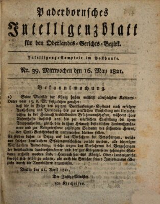 Paderbornsches Intelligenzblatt Mittwoch 16. Mai 1821