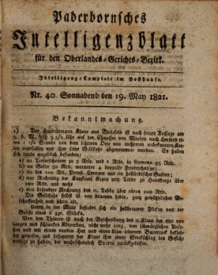 Paderbornsches Intelligenzblatt Samstag 19. Mai 1821