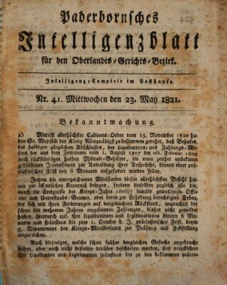 Paderbornsches Intelligenzblatt Mittwoch 23. Mai 1821