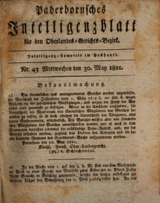 Paderbornsches Intelligenzblatt Mittwoch 30. Mai 1821