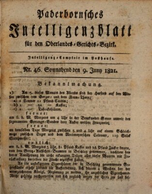 Paderbornsches Intelligenzblatt Samstag 9. Juni 1821