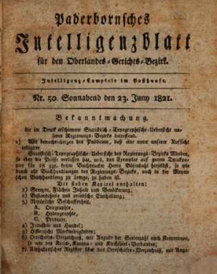 Paderbornsches Intelligenzblatt Samstag 23. Juni 1821