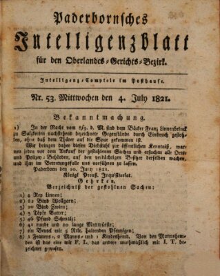 Paderbornsches Intelligenzblatt Mittwoch 4. Juli 1821