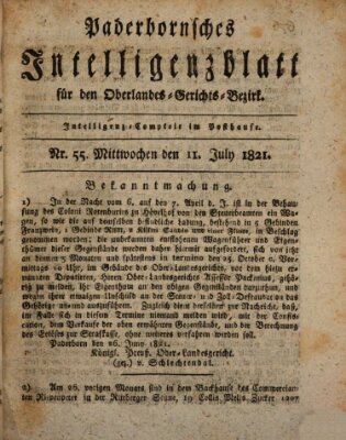 Paderbornsches Intelligenzblatt Mittwoch 11. Juli 1821