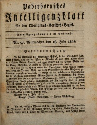 Paderbornsches Intelligenzblatt Mittwoch 18. Juli 1821