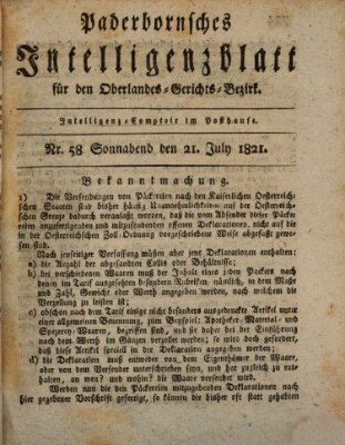 Paderbornsches Intelligenzblatt Samstag 21. Juli 1821