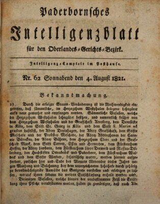 Paderbornsches Intelligenzblatt Samstag 4. August 1821