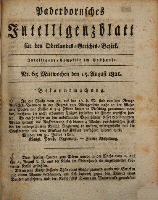 Paderbornsches Intelligenzblatt Mittwoch 15. August 1821