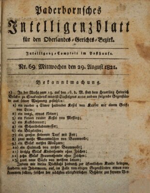 Paderbornsches Intelligenzblatt Mittwoch 29. August 1821