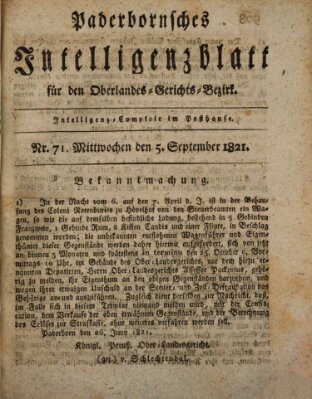 Paderbornsches Intelligenzblatt Mittwoch 5. September 1821